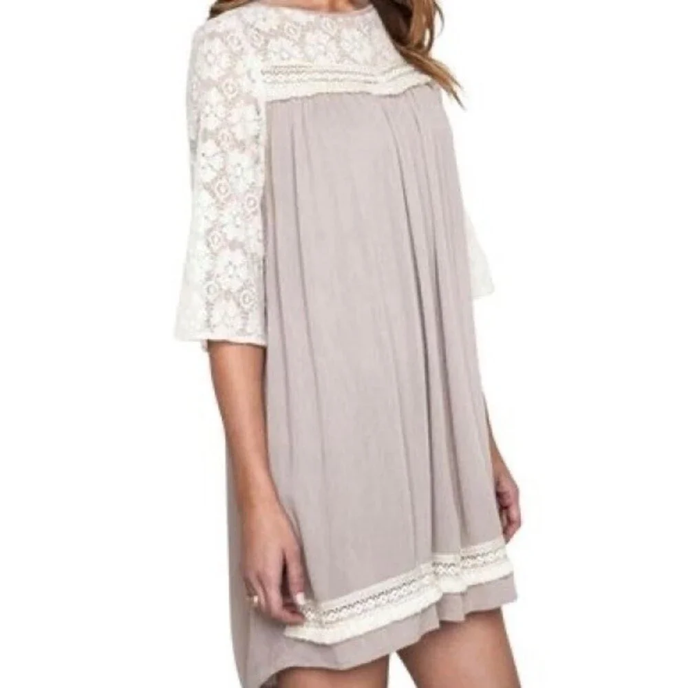 Umgee mocha and lace boho dress size medium